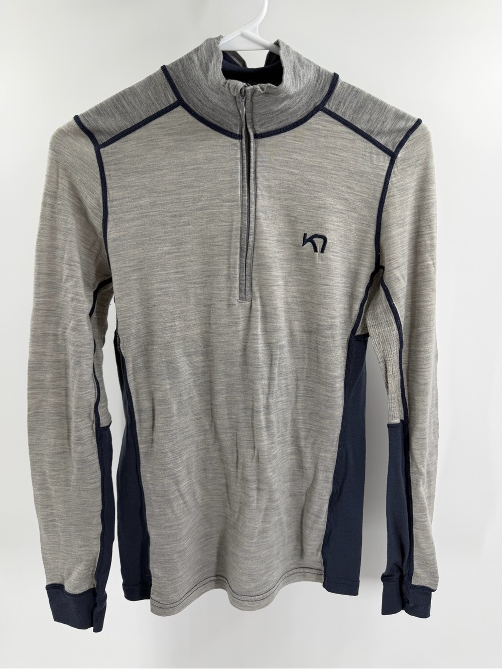 Kari Traa 100% Wool Gray Blue 1/2 Zip Pullover Baselayer Sweater Top Large Women